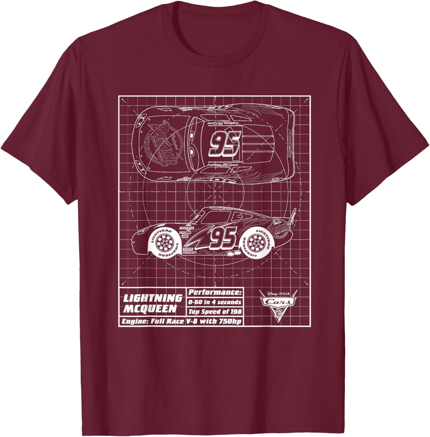 Cars Lightning McQueen Blueprint , black T-Shirt - T-Shirt | Maroon