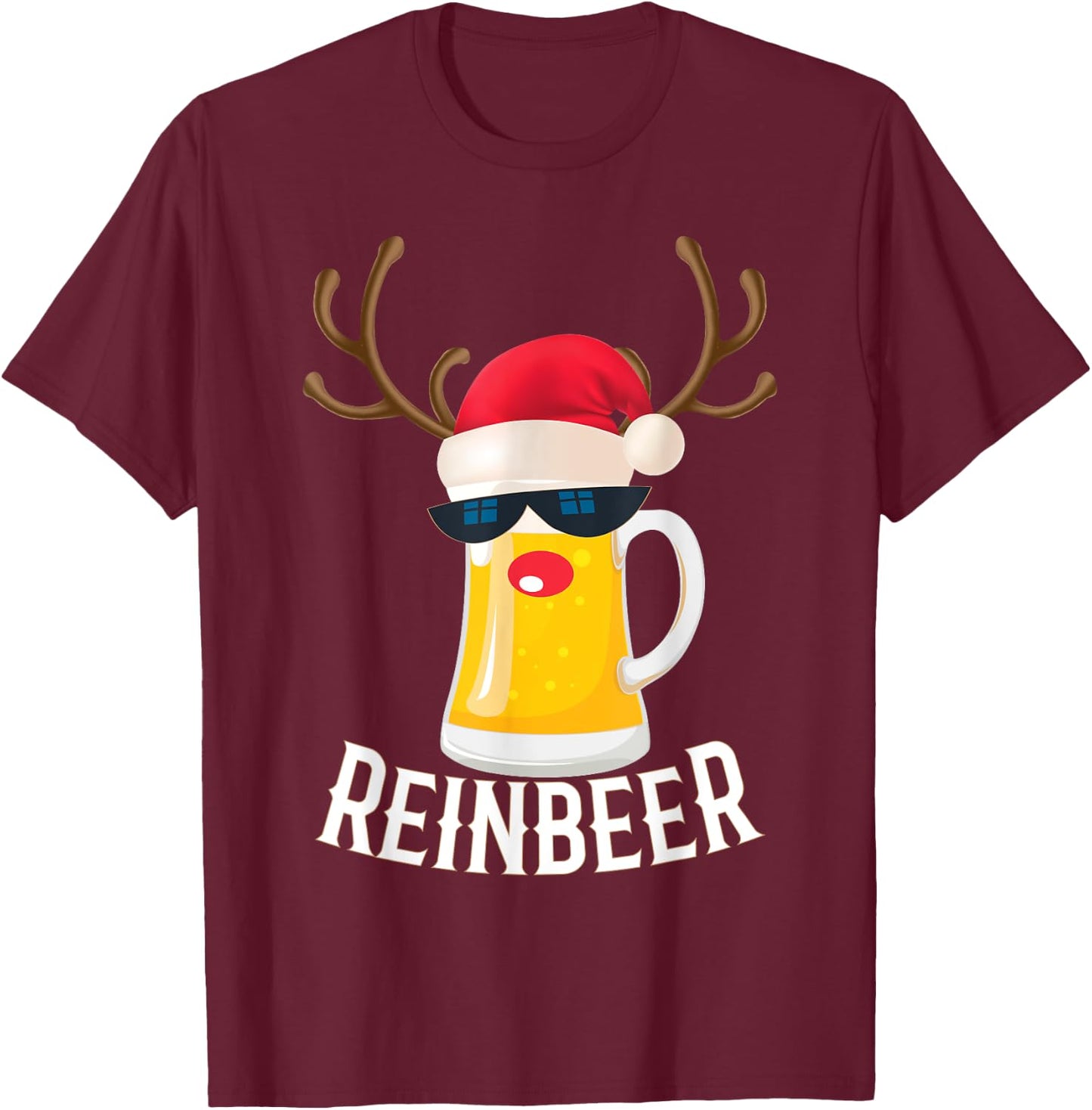 Gifts for Beer Drinkers- Reindeer Funny Christmas Drinking T-Shirt - T-Shirt | Maroon