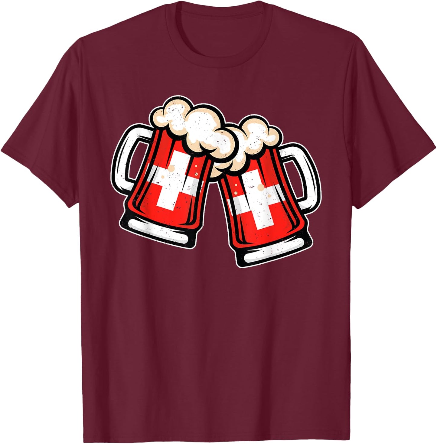 Switzerland Flag Beer Mug - Cool Swiss Beer T-Shirt - T-Shirt | Maroon