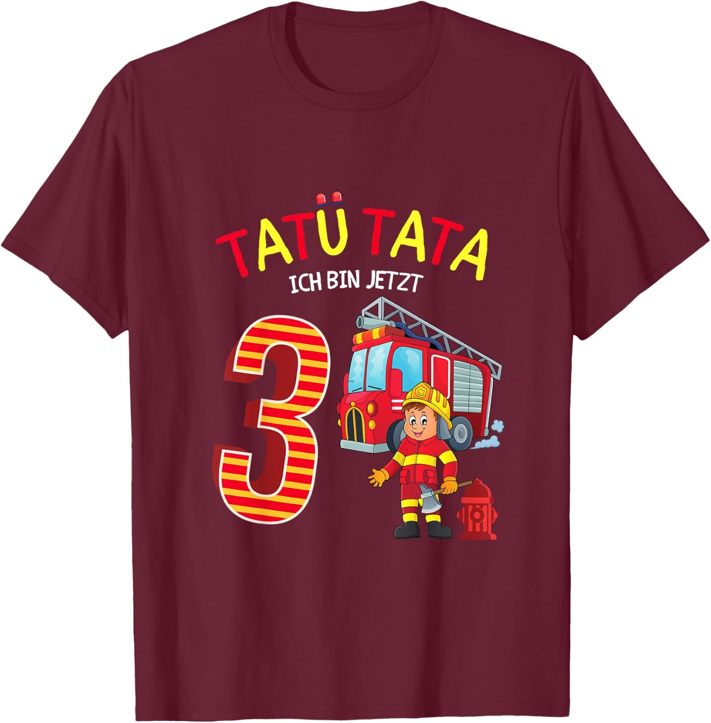 Feuerwehr Feuerwehrmann Kinder Geburtstag 3 Jahre Junge T-Shirt - T-Shirt | Maroon