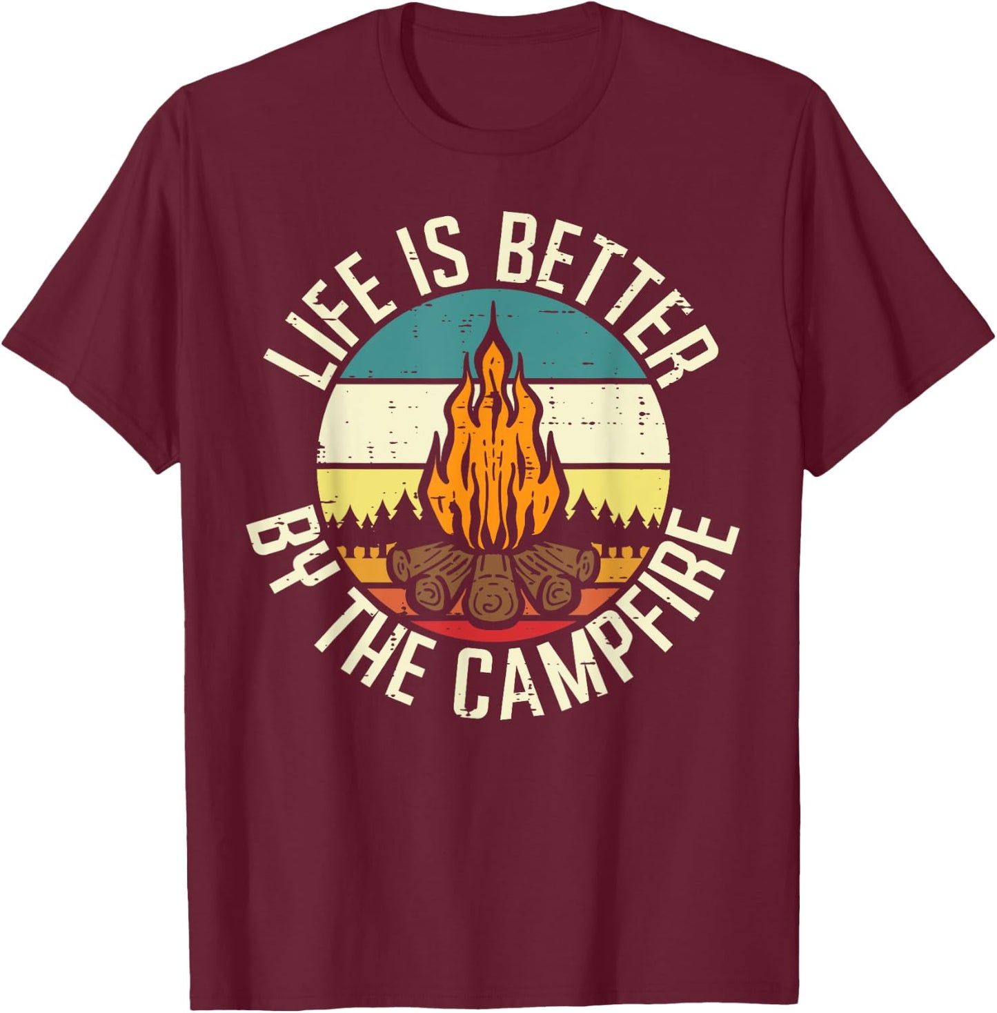 Life Is Better By The Campfire Retro Camper Men Women Kids T-Shirt - T-Shirt | Maroon