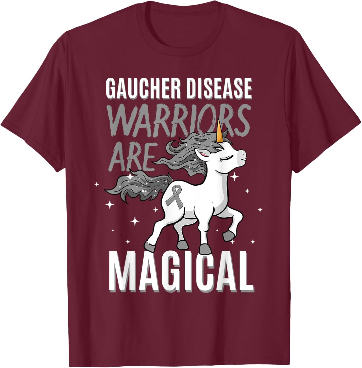 Gaucher Disease Warrior Unicorn Awareness Ribbon Supporter T-Shirt - T-Shirt | Maroon