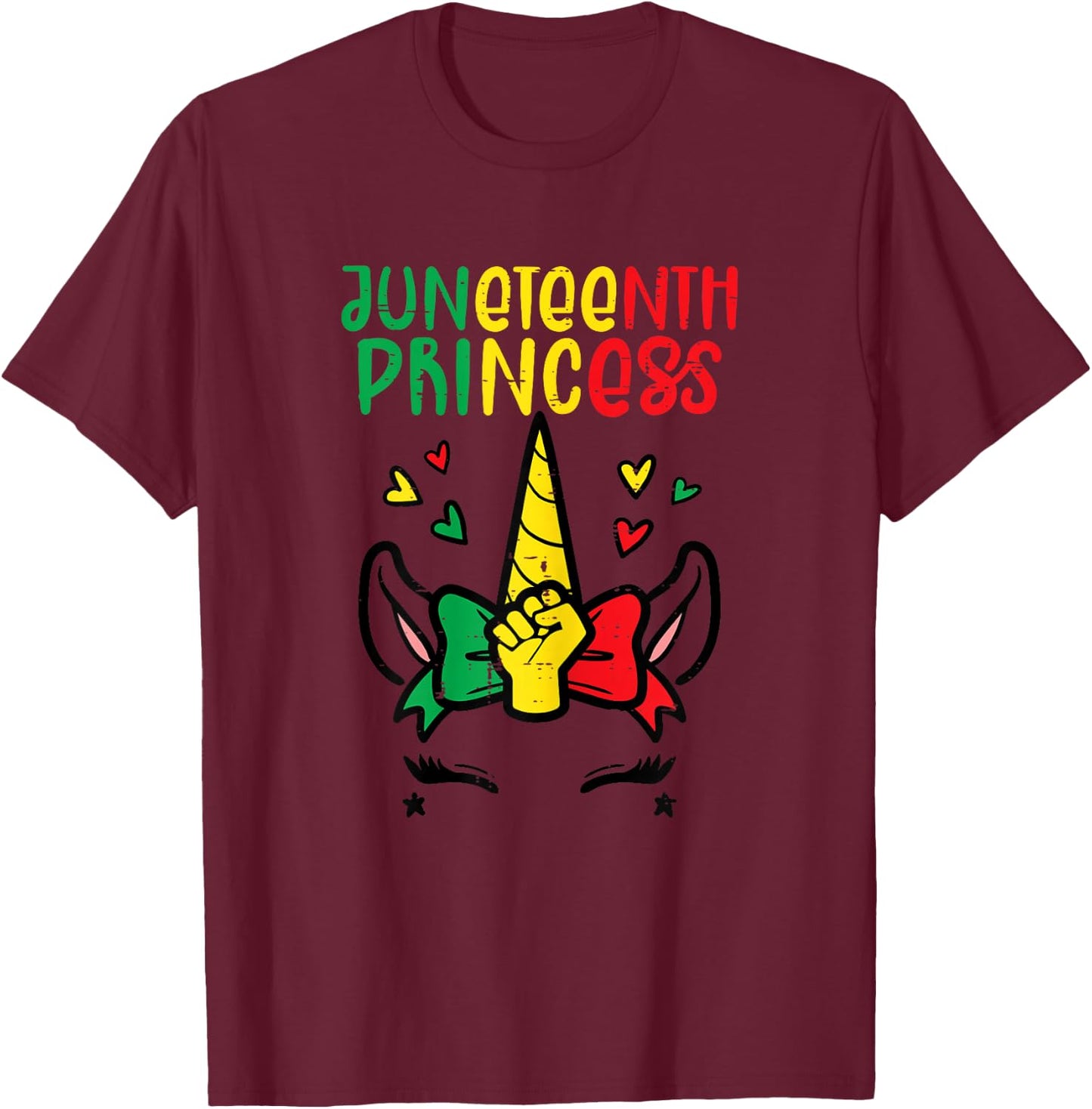 Juneteenth Princess Unicorn Face African Toddler Girls Kids T-Shirt - T-Shirt | Maroon