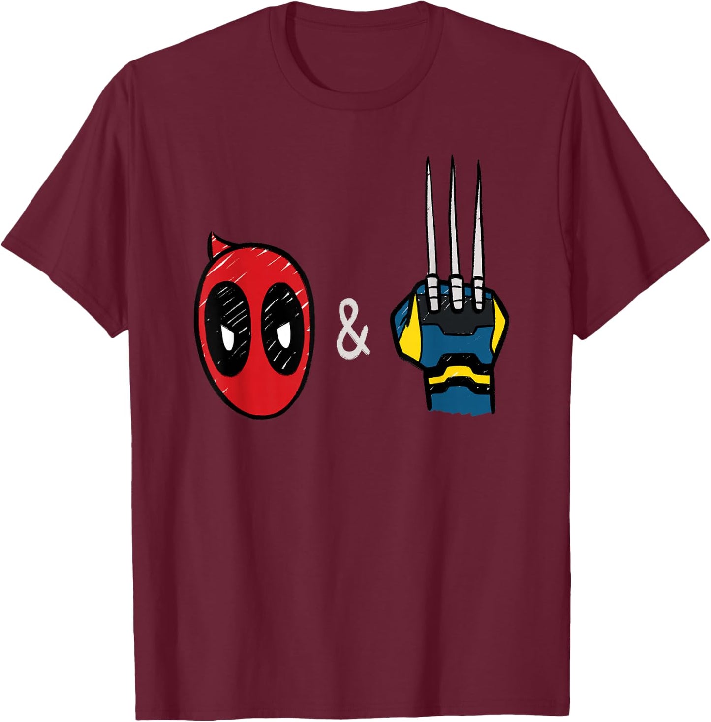 Marvel Studios Deadpool & Wolverine Mask & Claw Emoji Icons T-Shirt - T-Shirt | Maroon