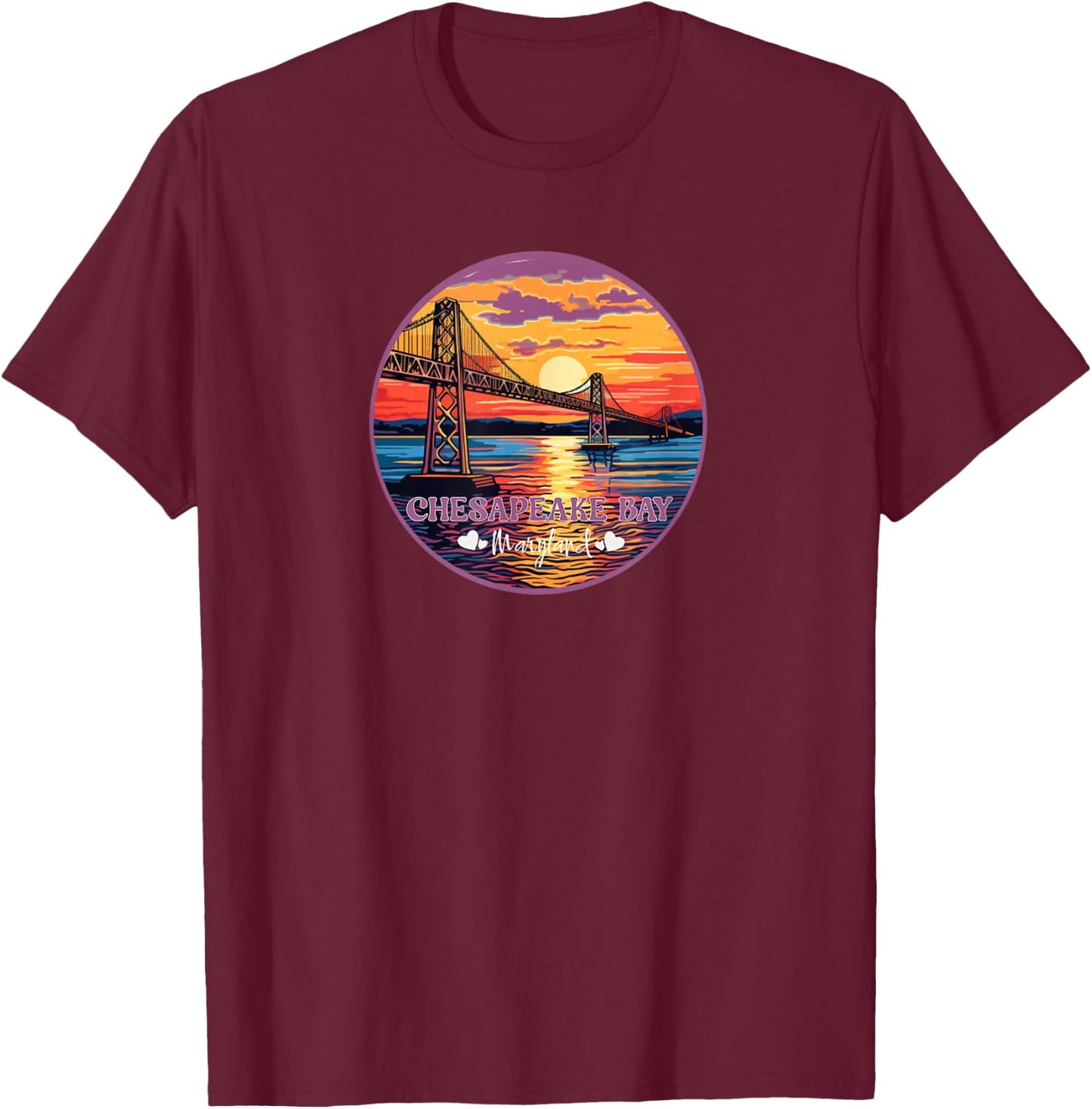 Chesapeake Bay Maryland Famous Bridges Tourist Site Souvenir T-Shirt - T-Shirt | Maroon