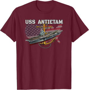 Aircraft Carrier USS Antietam CV-36 CVA-36 CVS-36 Veterans T-Shirt - T-Shirt | Maroon
