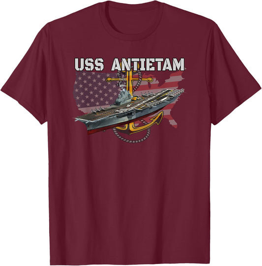 Aircraft Carrier USS Antietam CV-36 CVA-36 CVS-36 Veterans T-Shirt - T-Shirt | Maroon