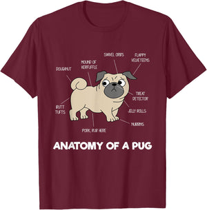 Anatomy Of A Pug - Funny Dog Body Parts Men Women Kids T-Shirt - T-Shirt | Maroon