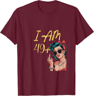 I Am 49 Plus 1 Mittelfinger Lustiges 50th Damen Geburtstag T-Shirt - T-Shirt | Maroon