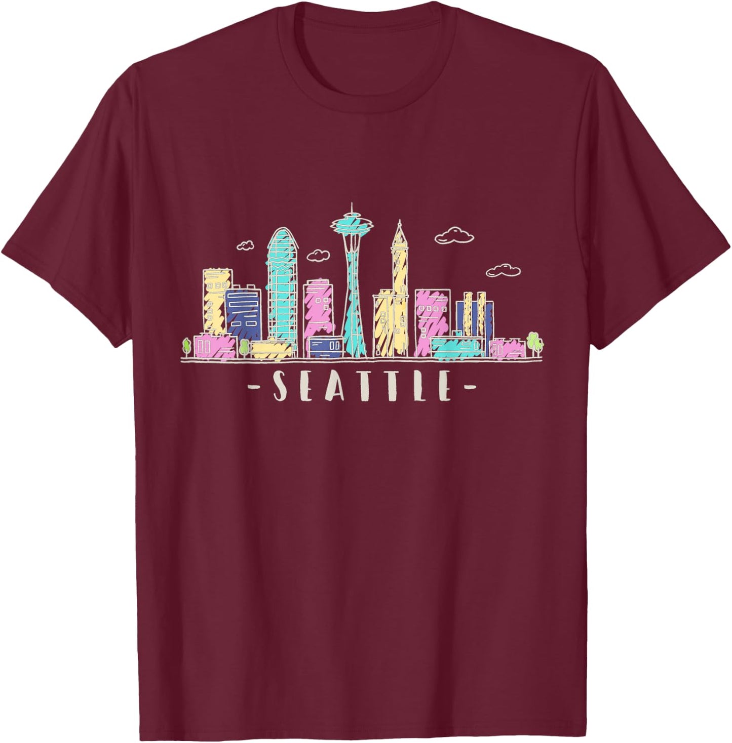 Seattle Skyline Washington PNW Vintage T-Shirt - T-Shirt | Maroon