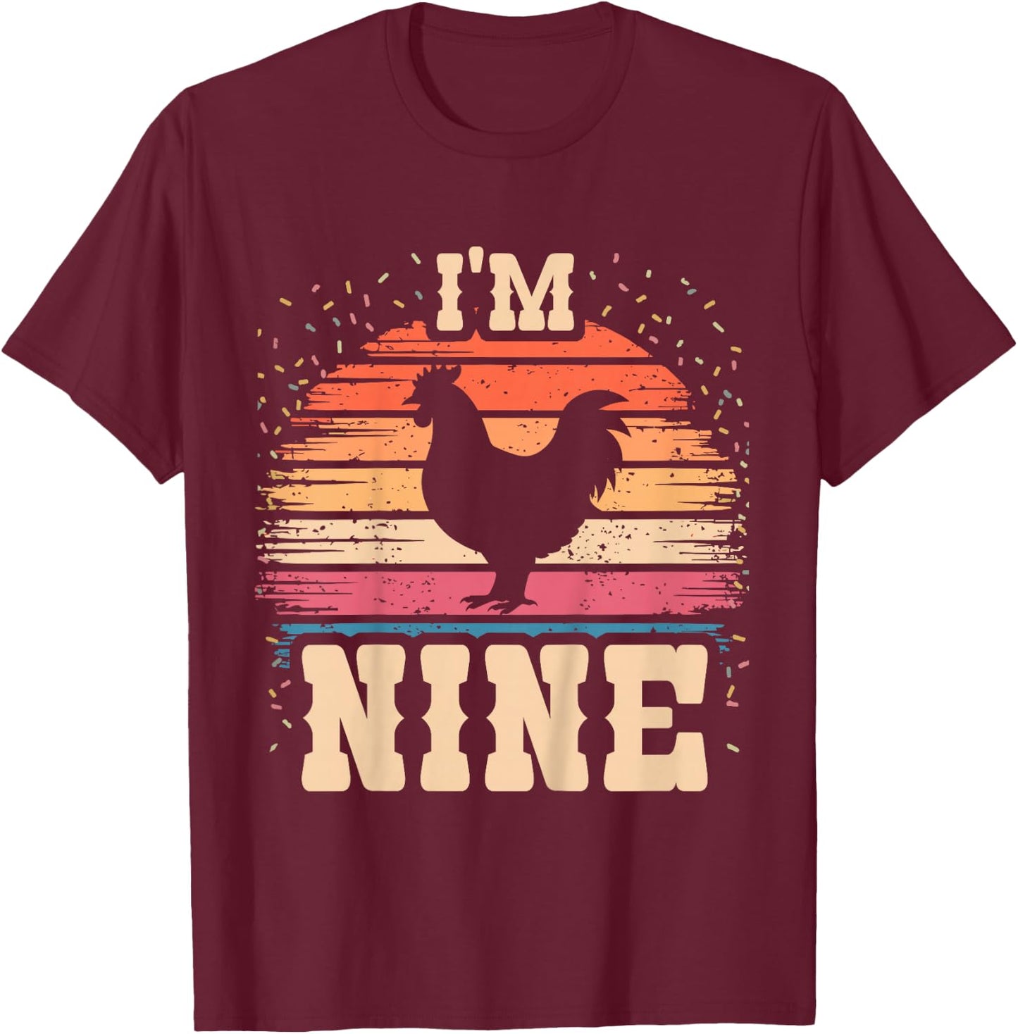 Chicken 9 Year Old Birthday Boy Girl 9th Chicken Birthday T-Shirt - T-Shirt | Maroon