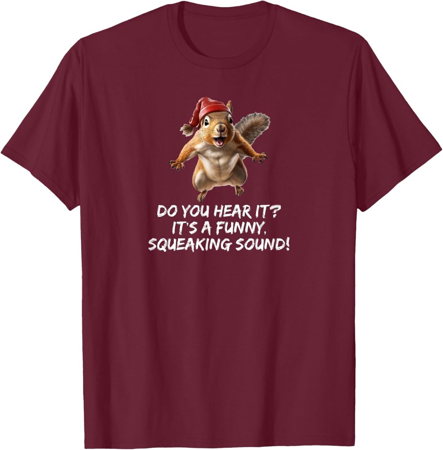 Funny Christmas Squirrel Santa Hat Exterior Illumination T-Shirt - T-Shirt | Maroon