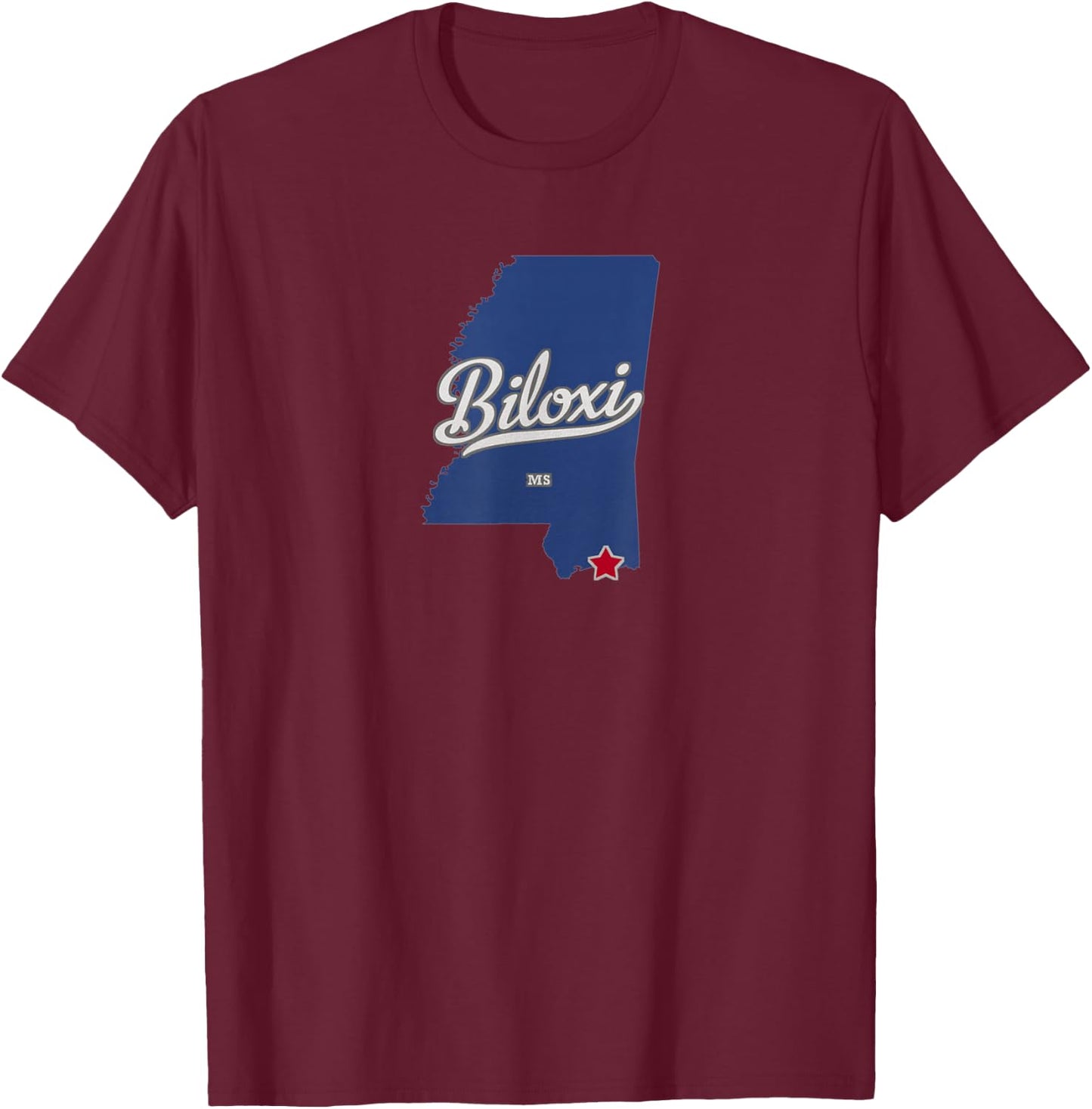 Biloxi Mississippi MS Map T-Shirt - T-Shirt | Maroon