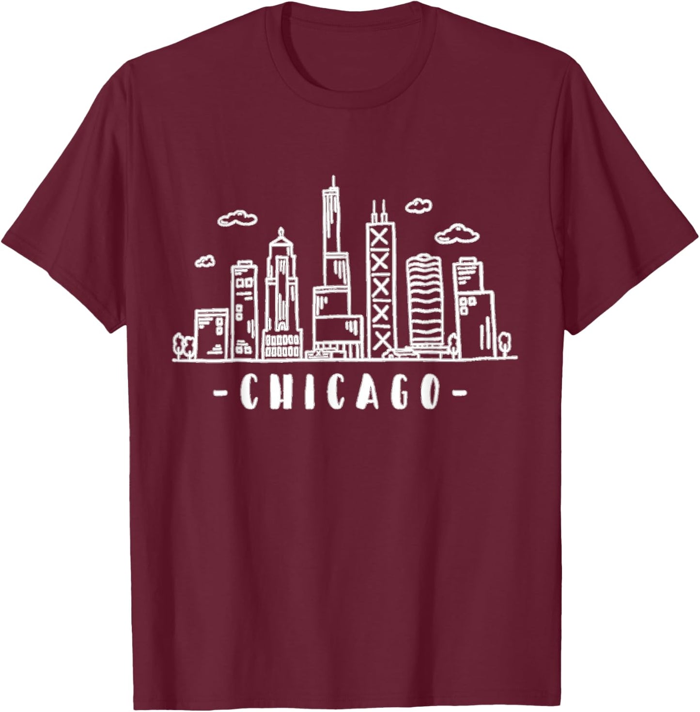 Chicago Skyline Illinois Vintage T-Shirt - T-Shirt | Maroon