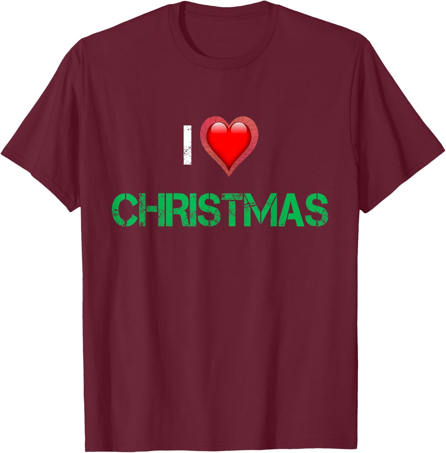 I Love Vintage Christmas Shirts - Red Heart Christmas Shirt - Adults/Kids - Short Sleeve - Medium - Red T-Shirt - T-Shirt | Maroon