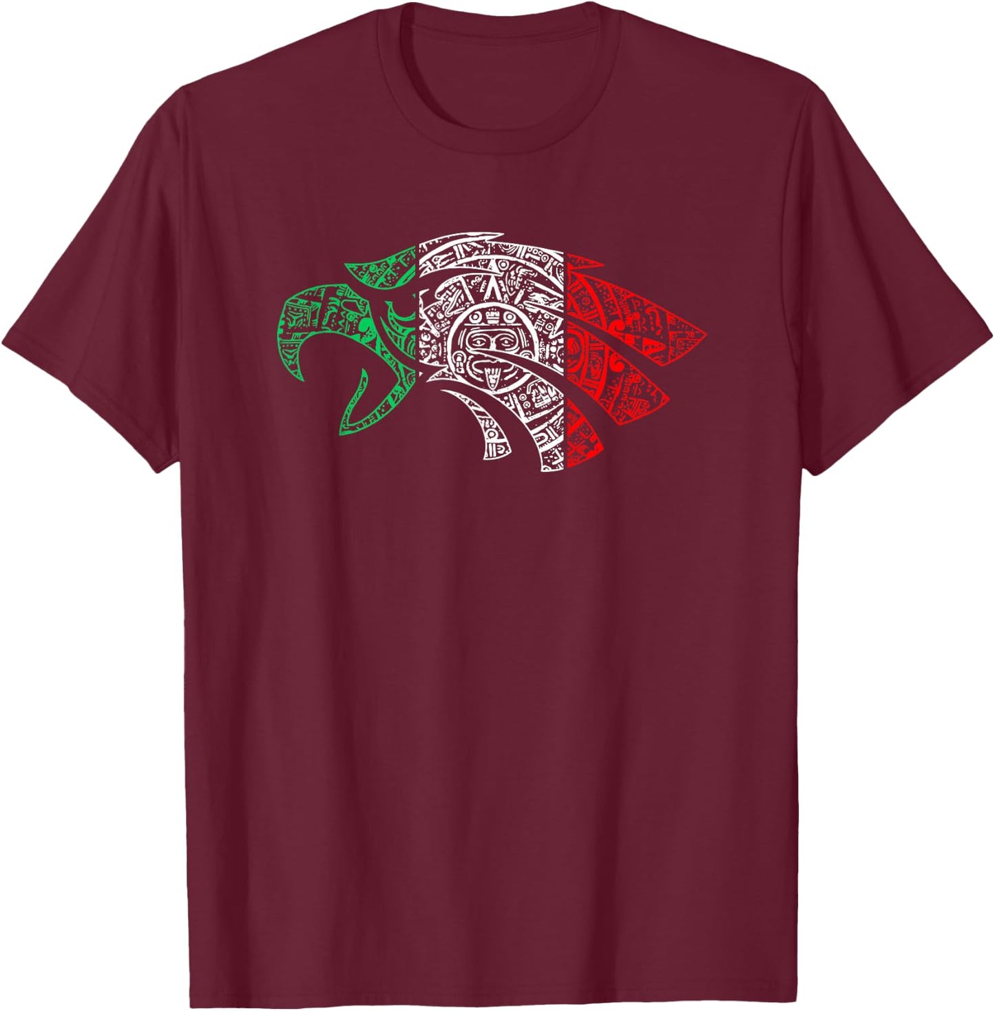 Mexico Sacred Aztec Calendar Mexican Eagle Archeological T-Shirt - T-Shirt | Maroon