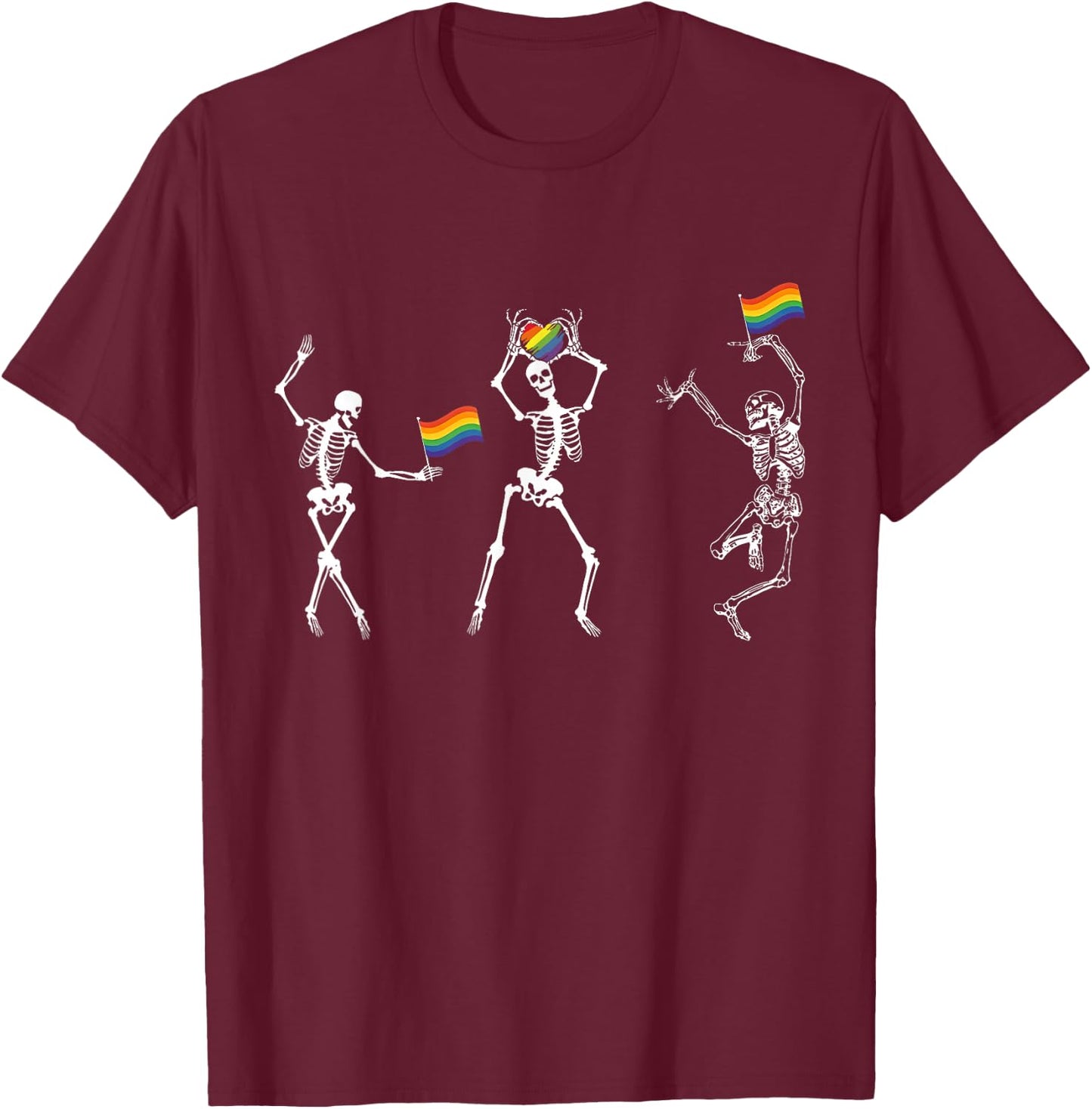 Gay Rainbow Skeleton Dance LGBTQ Pride Month Ally Men Women T-Shirt - T-Shirt | Maroon