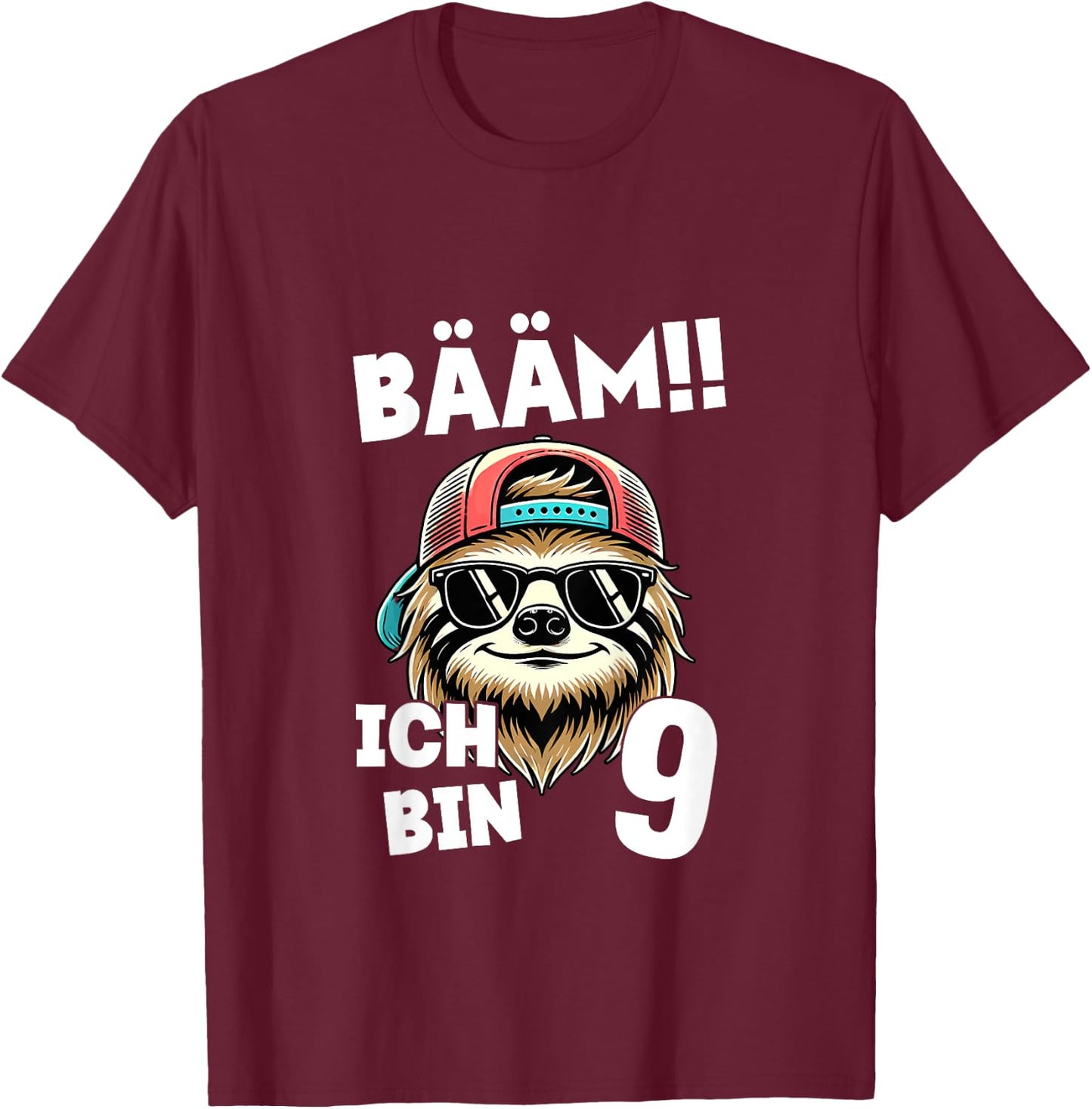 Kinder BÄÄM Ich Bin 9 Geburtstag Cooler Faultier Geburtstagsdeko T-Shirt - T-Shirt | Maroon