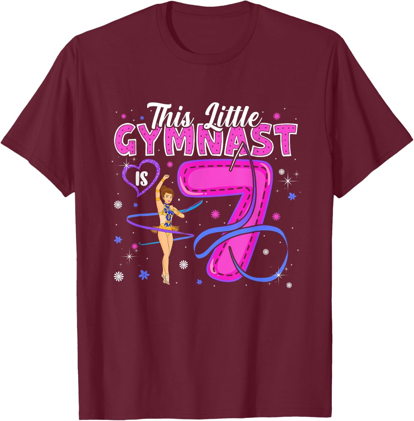 Kids 7 Year Old Gymnast 7th Birthday Tumbling Gymnastics T-Shirt - T-Shirt | Maroon