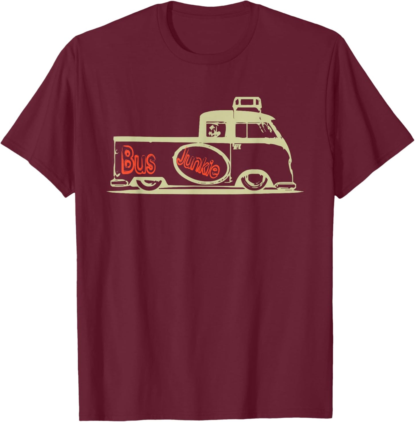 Bus Junkie: Double Cab Truck Bus Van Car Auto Hippie T-Shirt - T-Shirt | Maroon