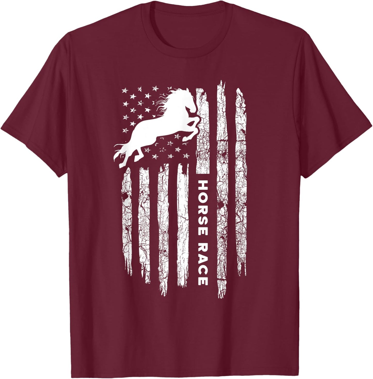 American Flag Horse Race Apparel - Vintage Horse Racing T-Shirt - T-Shirt | Maroon