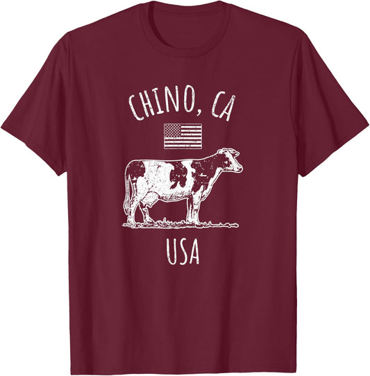 Chino California USA Retro Cow Vintage Style Design T-Shirt - T-Shirt | Maroon
