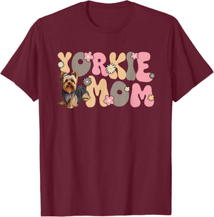 Yorkshire Terrier Groovy World's best Yorkie Mom T-Shirt - T-Shirt | Maroon