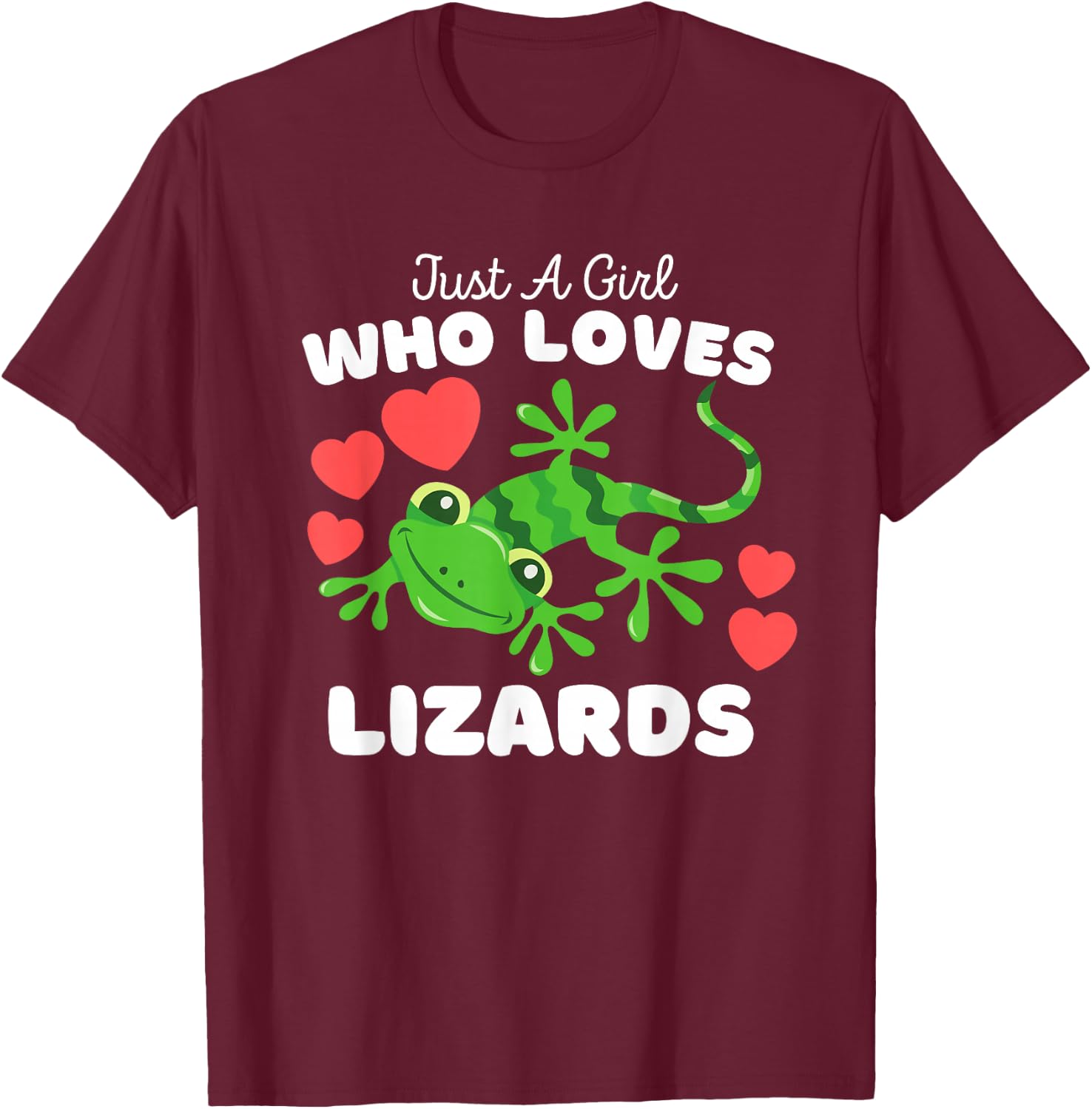 Just A Girl Who Loves Lizards - Cute Girls Lizard T-Shirt - T-Shirt | Maroon