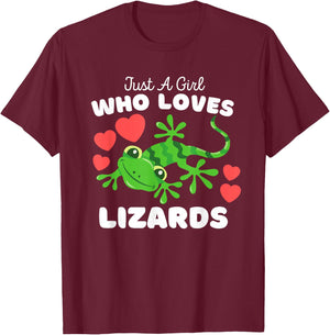 Just A Girl Who Loves Lizards - Cute Girls Lizard T-Shirt - T-Shirt | Maroon