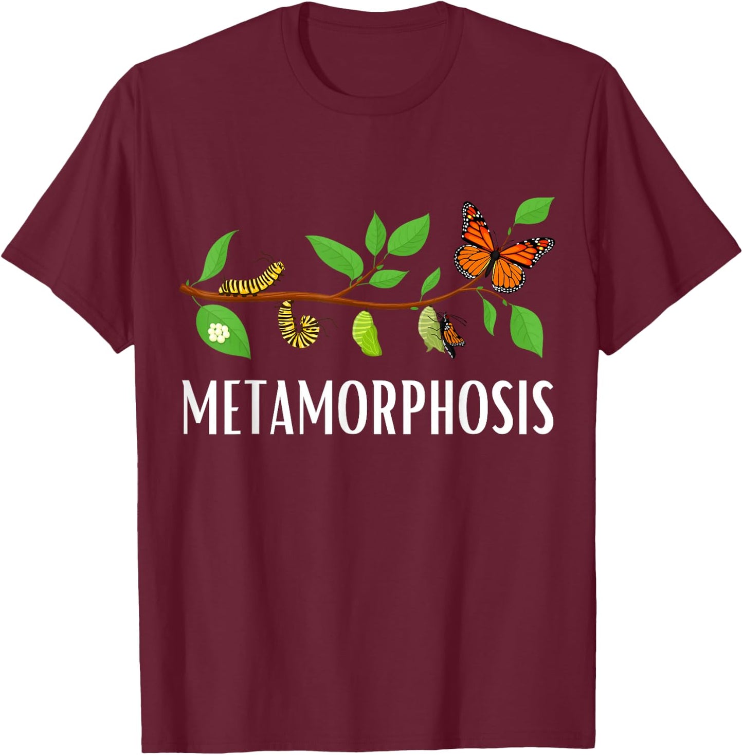 Funny Caterpillar Lifecycle Metamorphosis Monarch Butterfly T-Shirt - T-Shirt | Maroon
