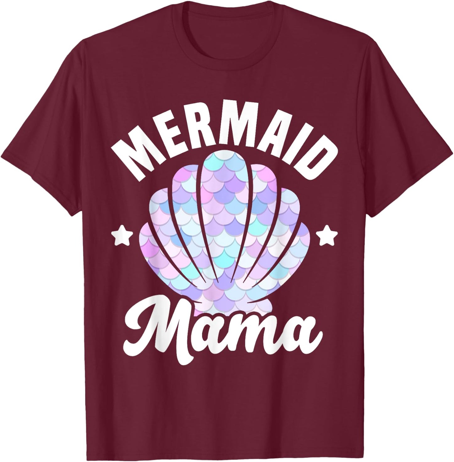 Mermaid Mama Seashell Matching Mermaid Squad Birthday Party T-Shirt - T-Shirt | Maroon