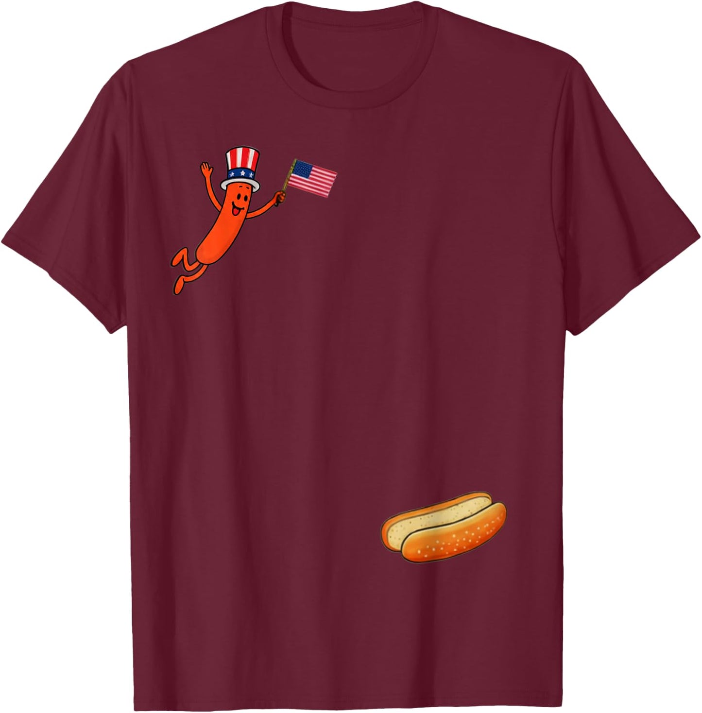 Hotdog Freedom Dive Funny Uncle Sam Hot Dog Jumping Into Bun T-Shirt - T-Shirt | Maroon