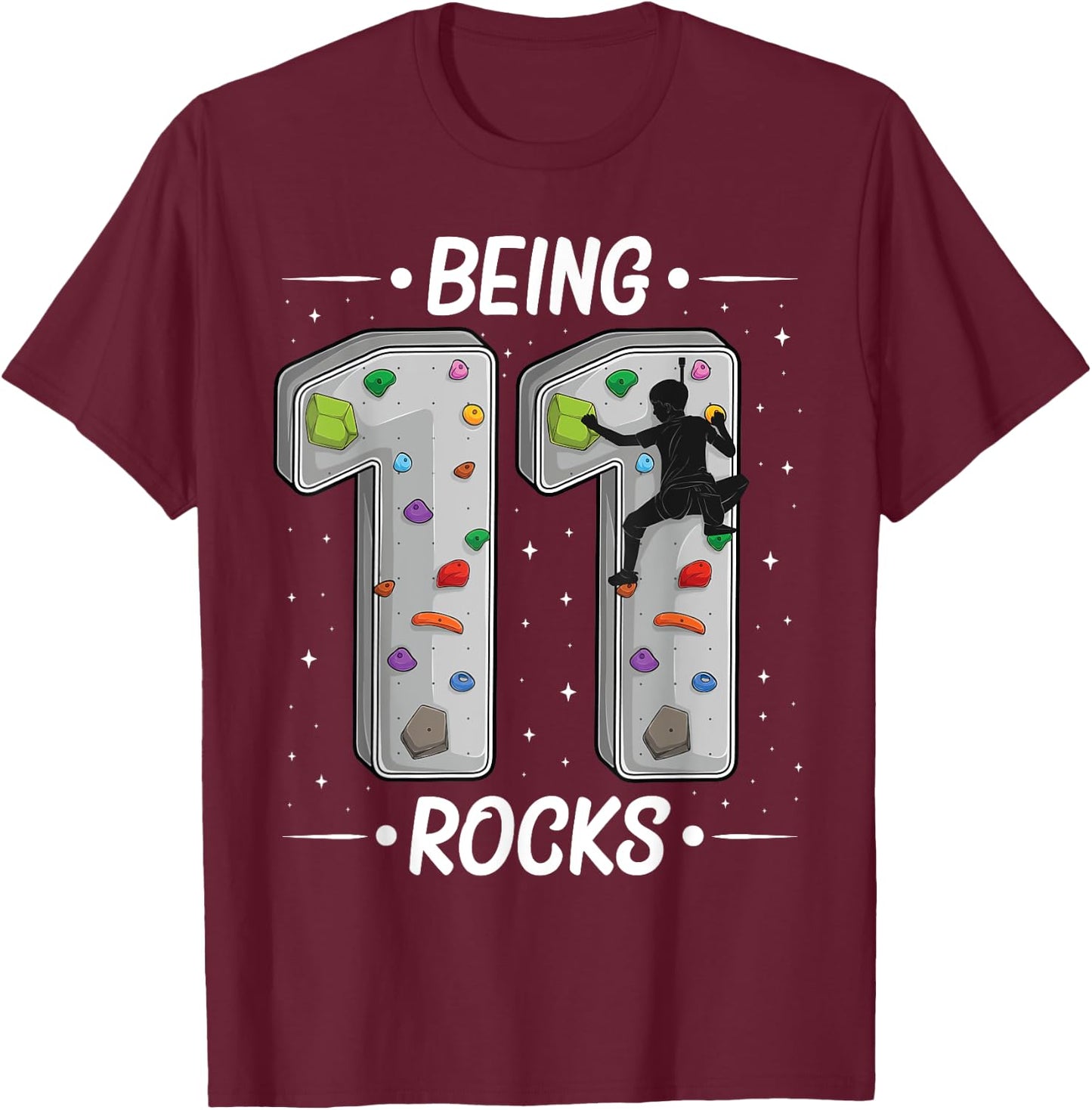 11 year old rock climbing 11th birthday Adventures Climber T-Shirt - T-Shirt | Maroon