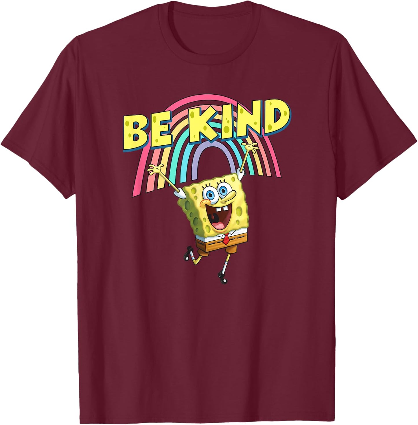 Mademark x SpongeBob SquarePants - Be Kind with Rainbow T-Shirt - T-Shirt | Maroon