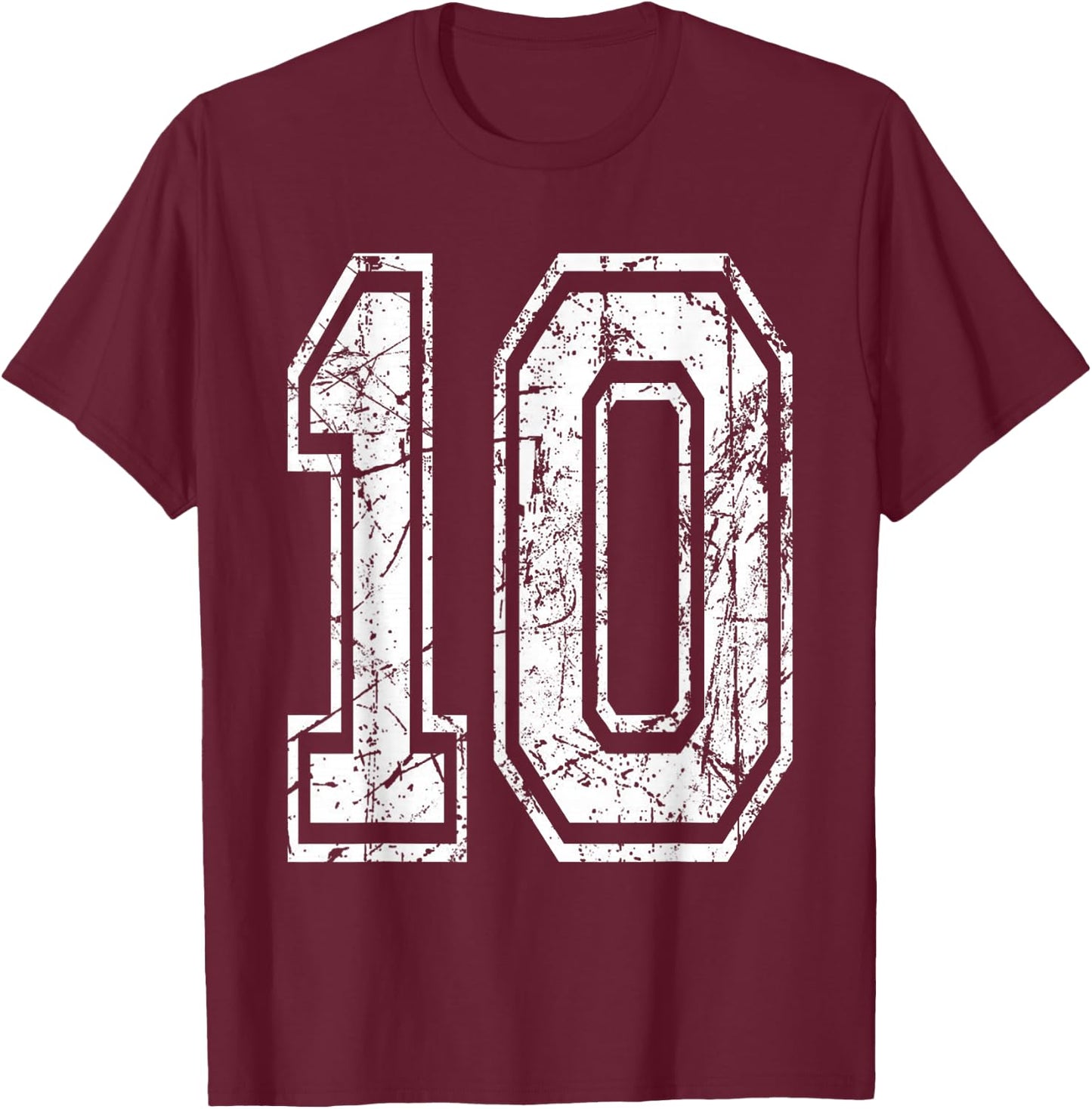 Sports Jersey Grunge Number 10 Team Player Birthday Gift T-Shirt - T-Shirt | Maroon