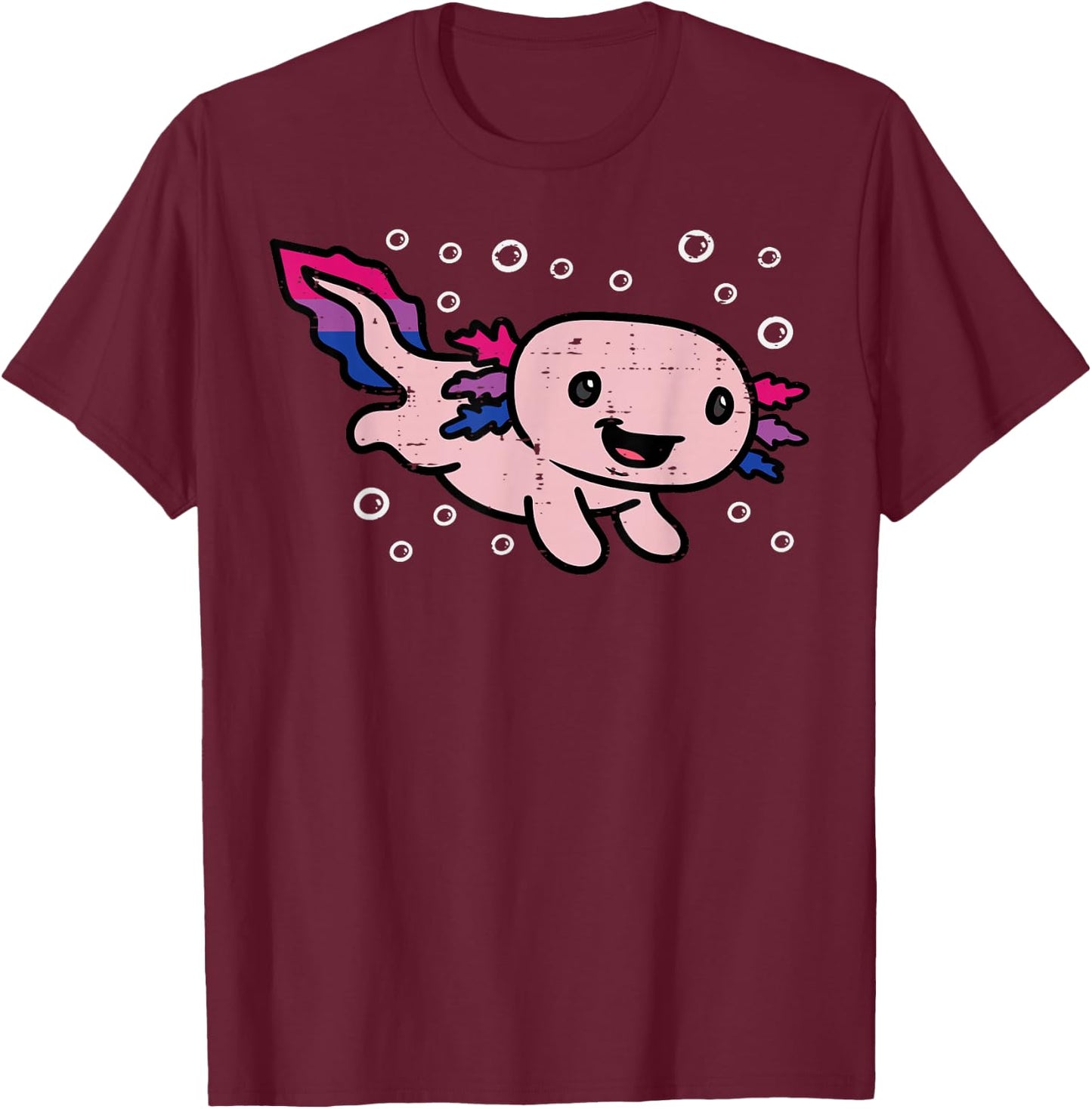 Bisexual Axolotl Bi Pride Flag Bisexuality LGBTQ Women Men T-Shirt - T-Shirt | Maroon