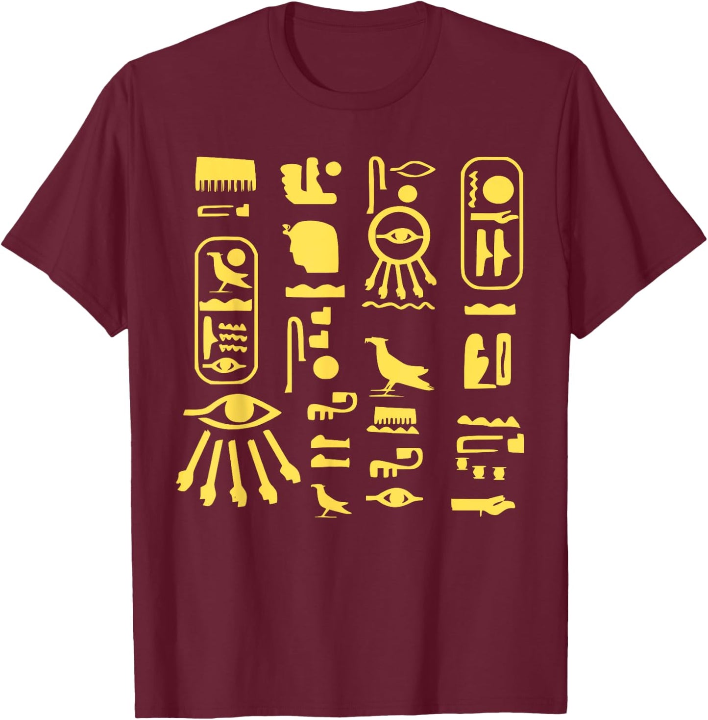Egyptian Hieroglyphs, Symbols of Writing Egyptian Egyptologist , Black, S T-Shirt - T-Shirt | Maroon