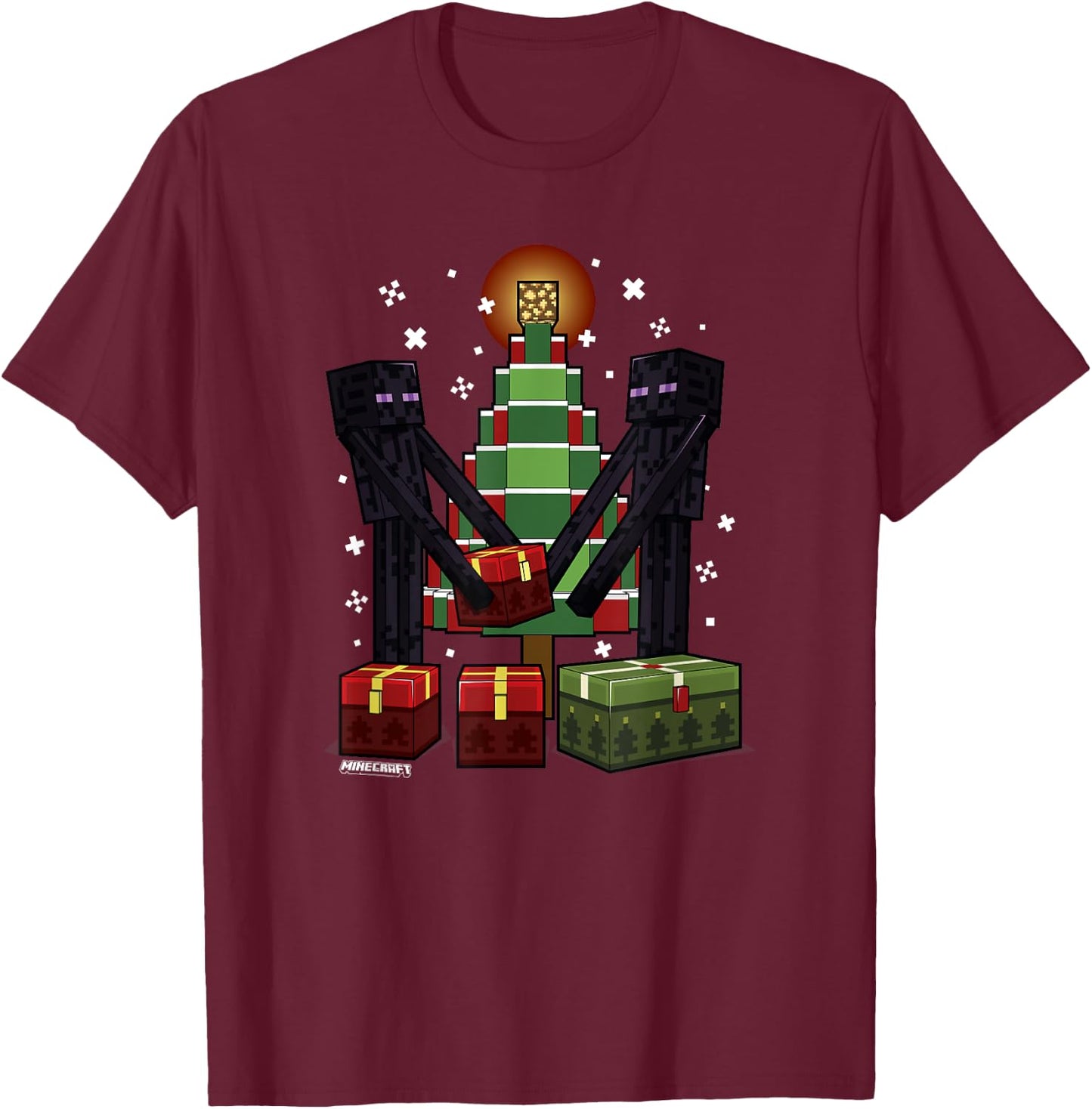 Minecraft Christmas Enderman Gift Giving , blue T-Shirt - T-Shirt | Maroon