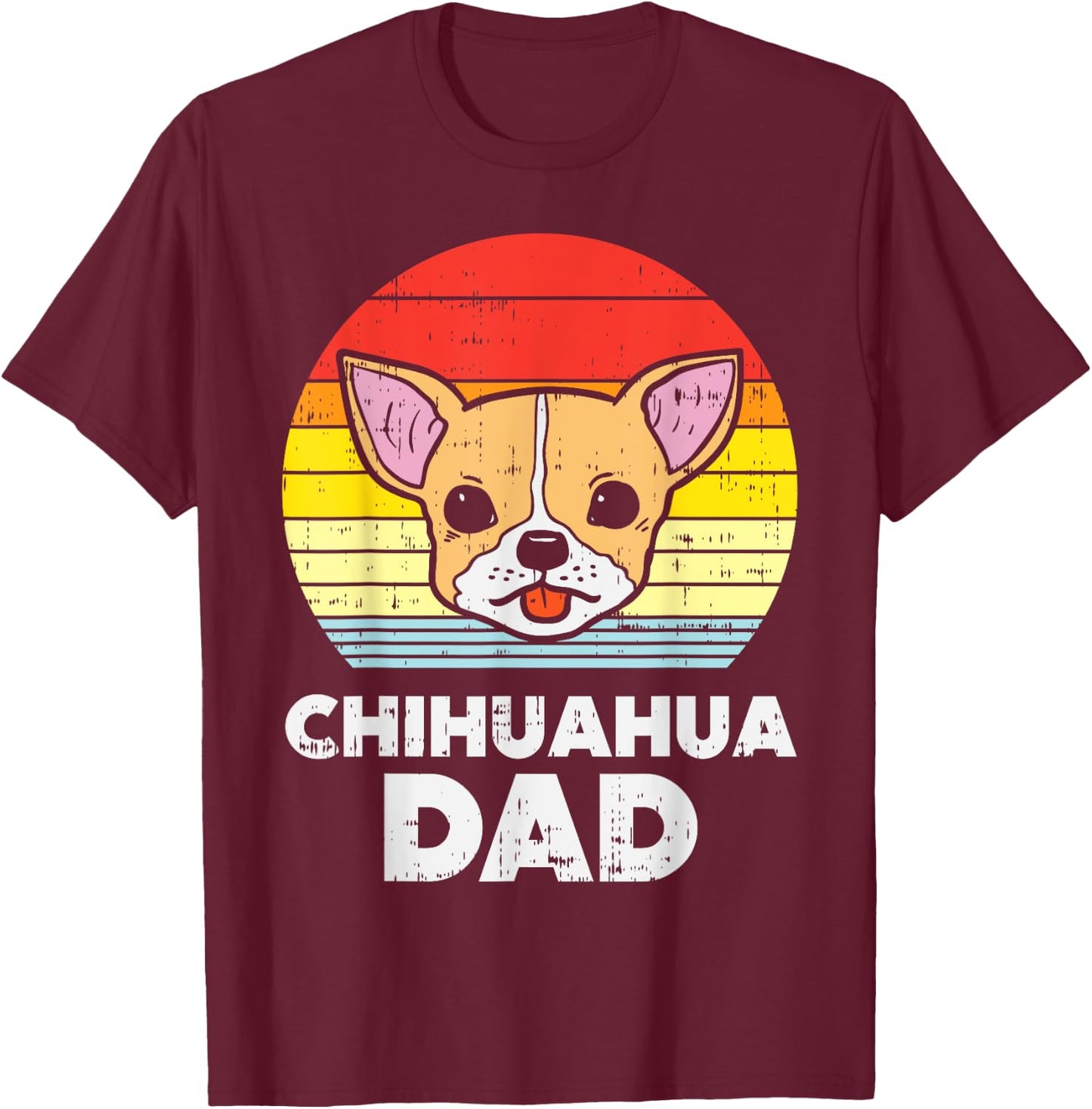 Chihuahua Dad Sunset Retro Chiwawa Dog Owner Lover Men Gift T-Shirt - T-Shirt | Maroon