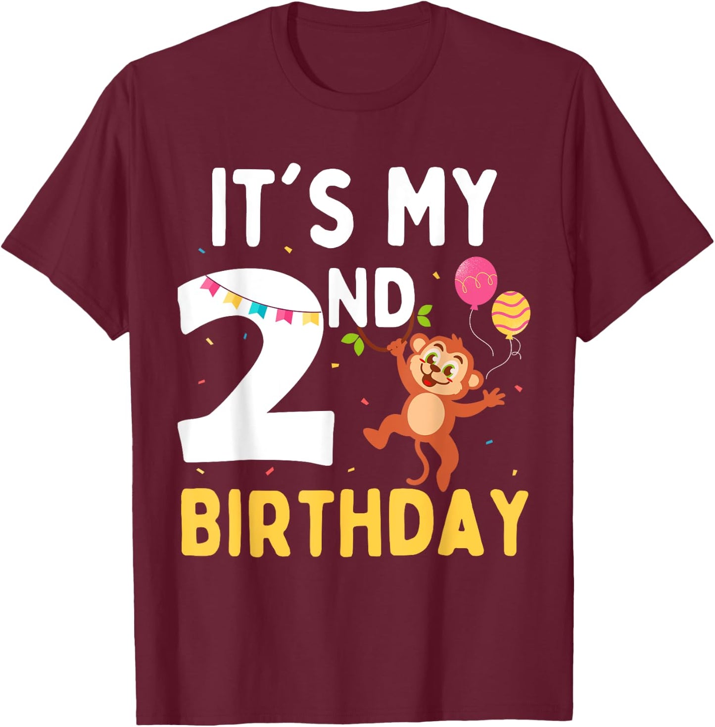 It's My 2nd Birthday Zoo Monkey Animals for Kids 2 Year Old T-Shirt - T-Shirt | Maroon