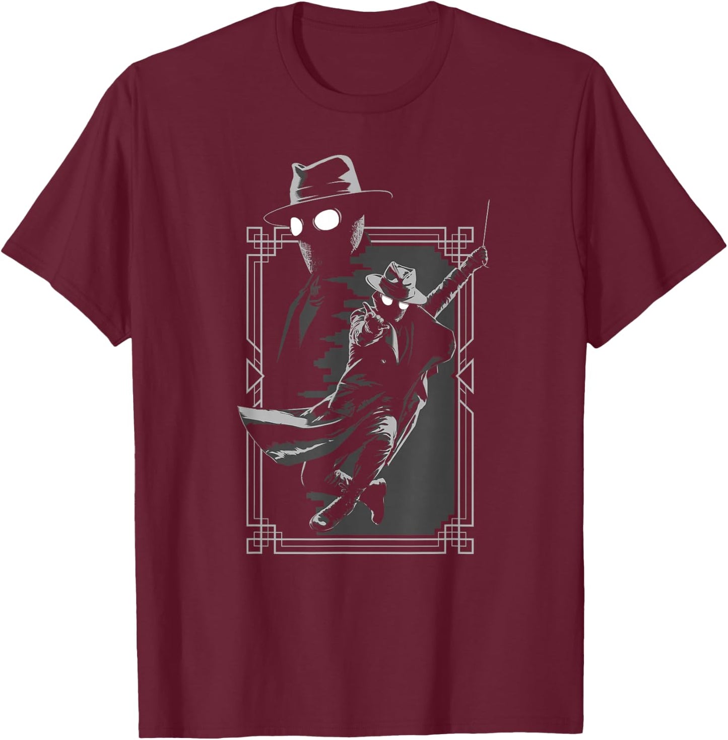 Marvel Spider-Noir Web Swing Black & White Art Deco Frame T-Shirt - T-Shirt | Maroon