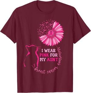 Groovy I Wear Pink For My Aunt Breast Cancer Awareness Cat Women Girls Kids T-Shirt - T-Shirt | Maroon
