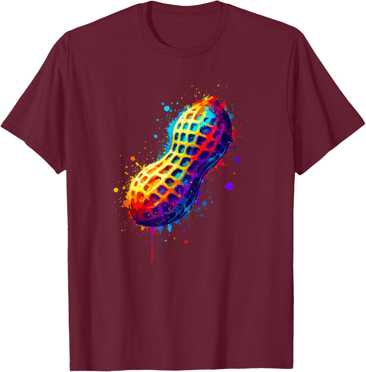 Colorful Splash Art Peanut Peanuts , Black, S T-Shirt - T-Shirt | Maroon
