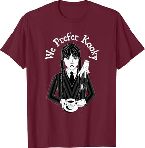 Wednesday & Thing We Prefer Kooky Black & White Portrait T-Shirt - T-Shirt | Maroon
