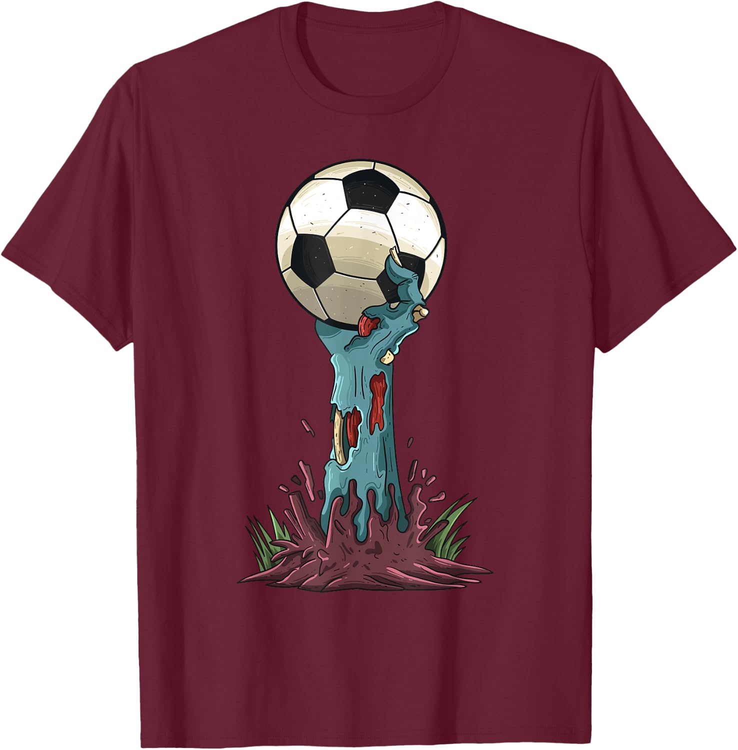 Zombie Hands Soccer Funny Horror Scary Halloween Costume T-Shirt - T-Shirt | Maroon