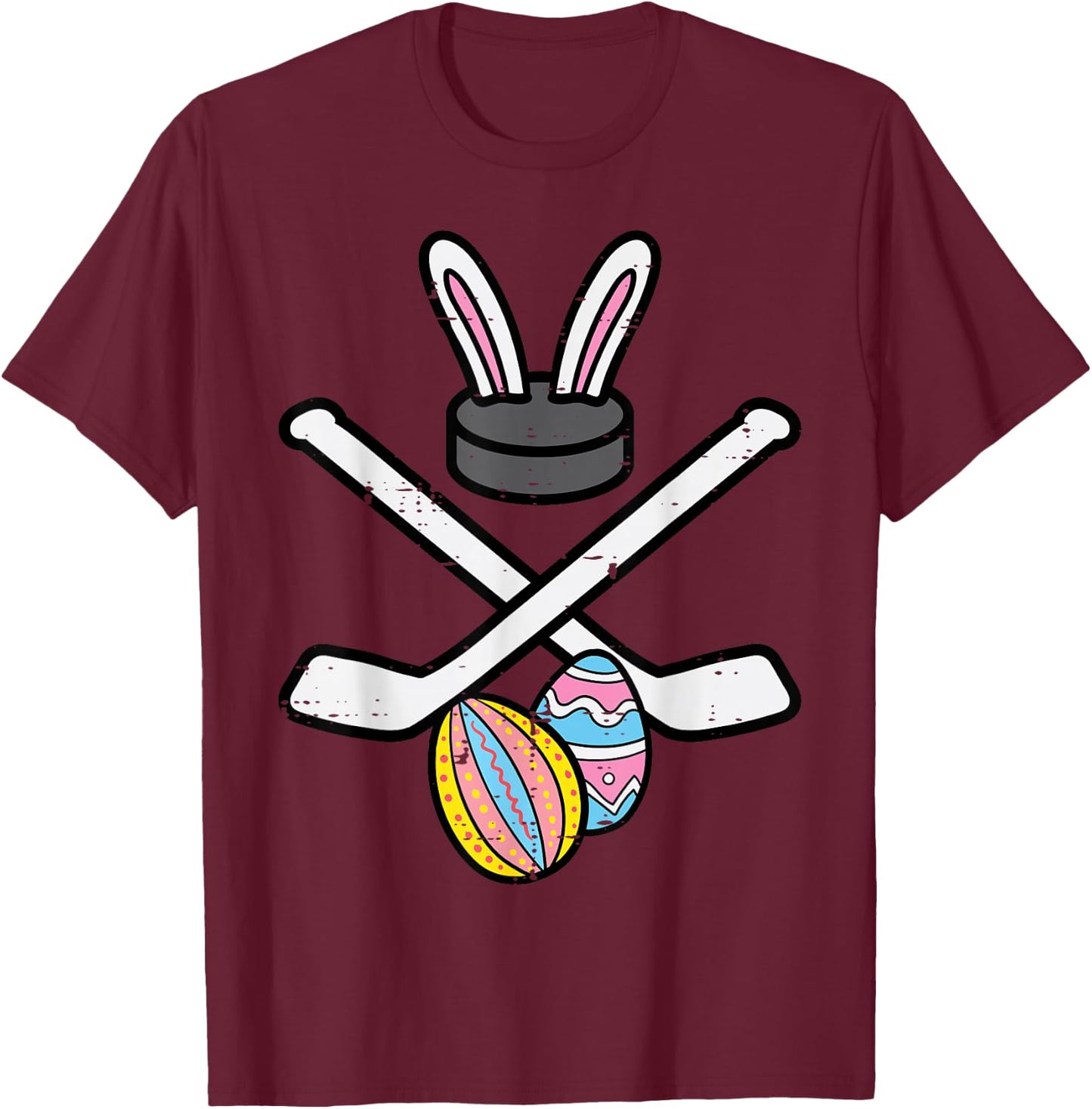 Easter Bunny Ice Hockey Funny Sports Goalie Men Boys Kids T-Shirt - T-Shirt | Maroon
