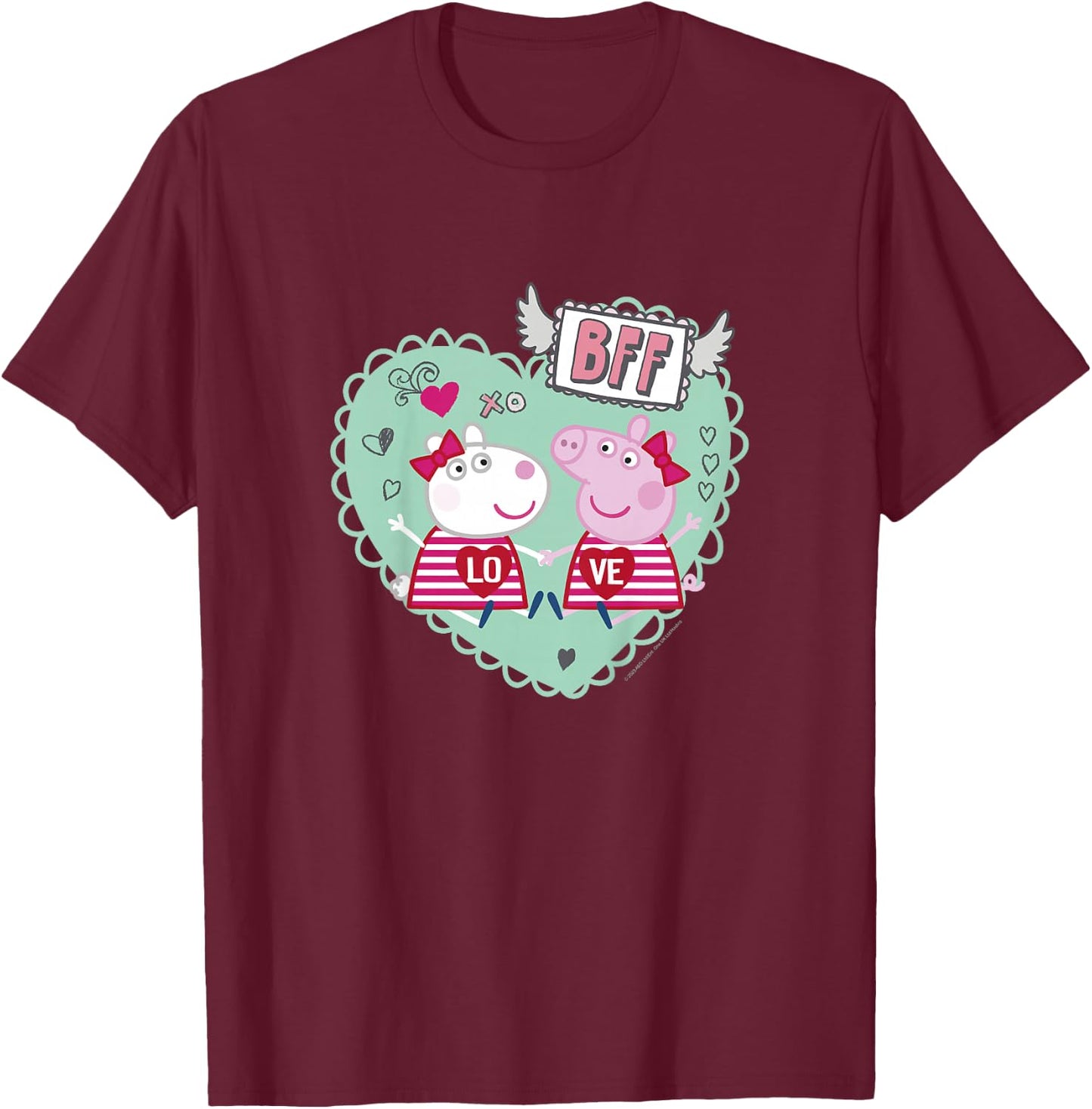 Peppa Pig Valentine's Day BFF Love Peppa & Suzy Heart Stamp T-Shirt - T-Shirt | Maroon