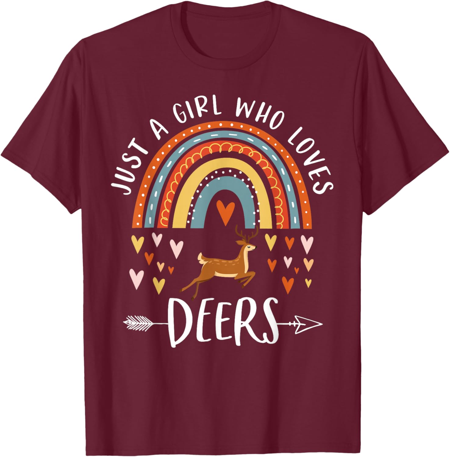 Just A Girl Who Loves Deers Rainbow Gifts For Reindeer Lover T-Shirt - T-Shirt | Maroon