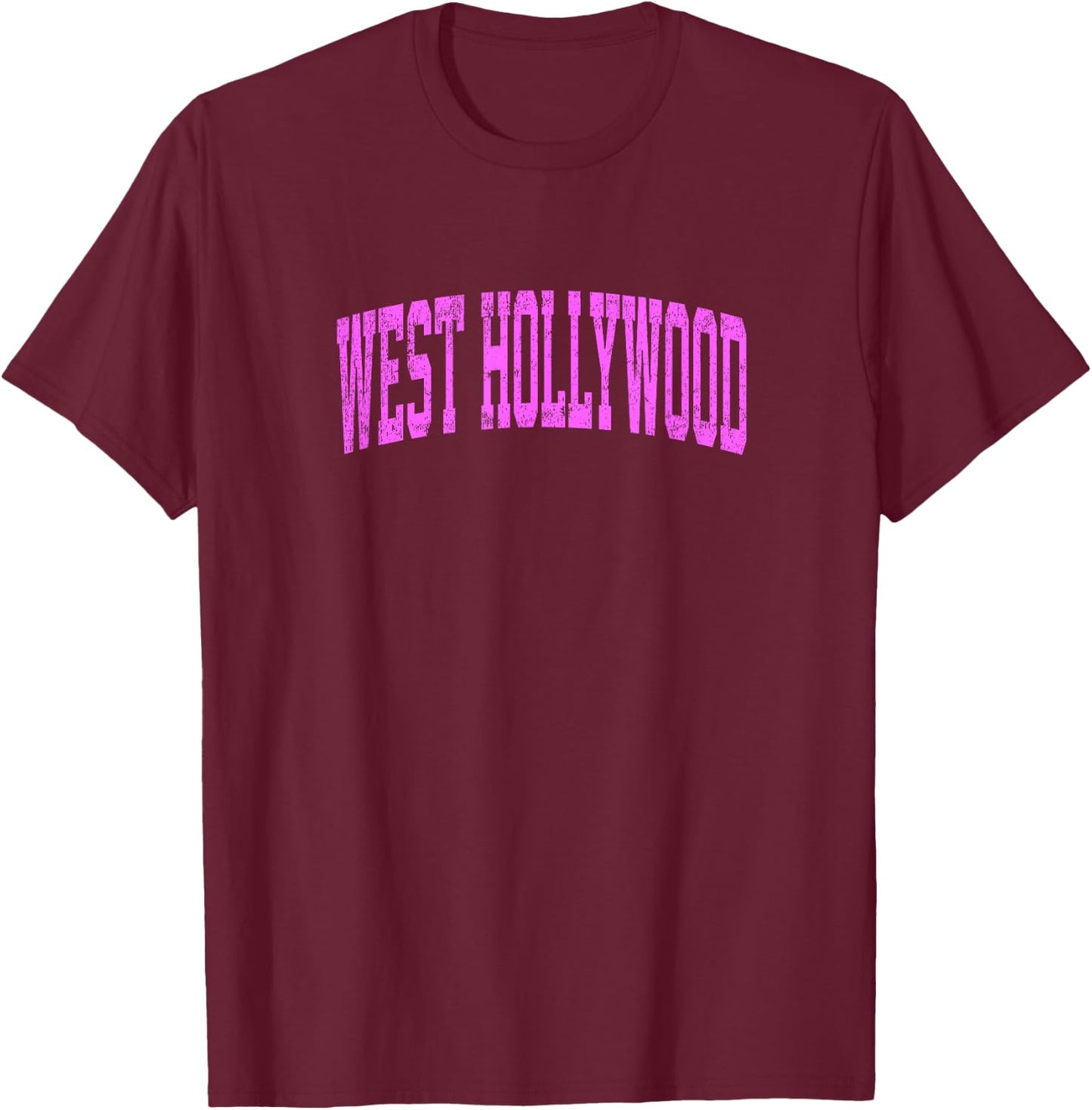 West Hollywood California CA Vintage Athletic Sports Pink De T-Shirt - T-Shirt | Maroon