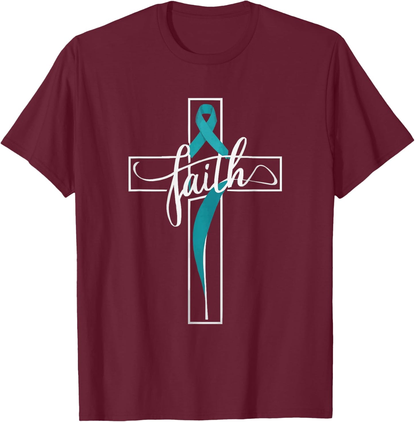 Ovarian Cancer Awareness Ovary Disease Teal Ribbon T-Shirt - T-Shirt | Maroon